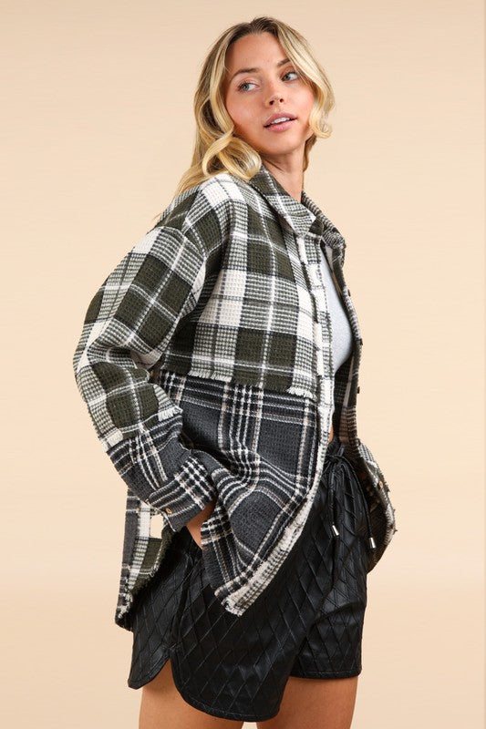 Mixed Plaid Oversized Shacket Jacket