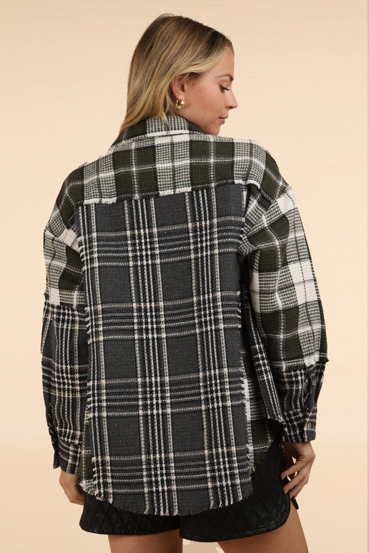 Mixed Plaid Oversized Shacket Jacket