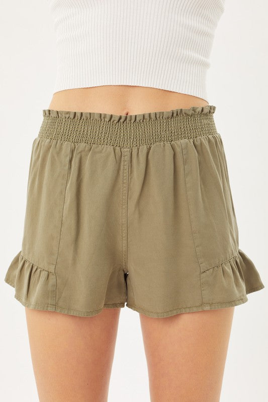 Olive Woven Solid Shorts