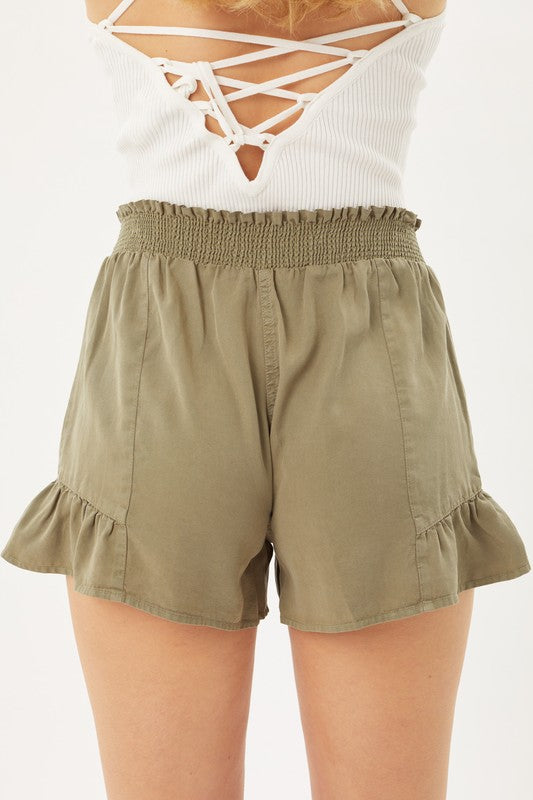Olive Woven Solid Shorts
