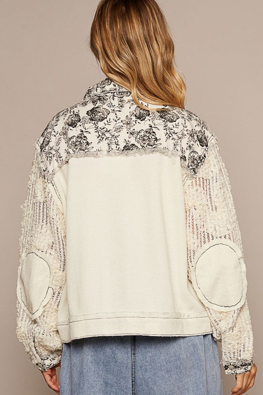 Oversize floral woven lace button down jacket