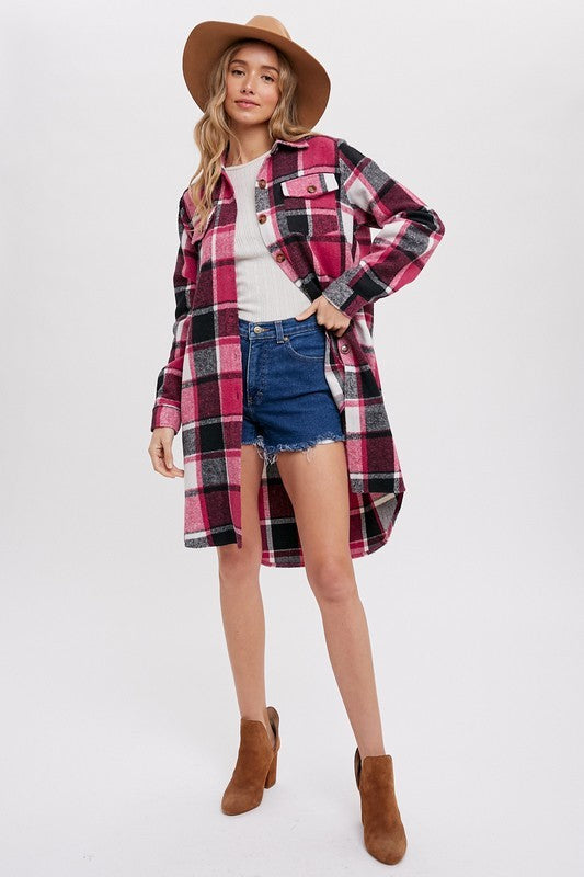 FLANNEL PLAID LONGLINE SHACKET