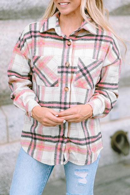 Teresa Plaid Button Front Chest Pocket Shacket