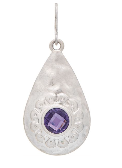 Silver Purple Gem Teardrop Earring