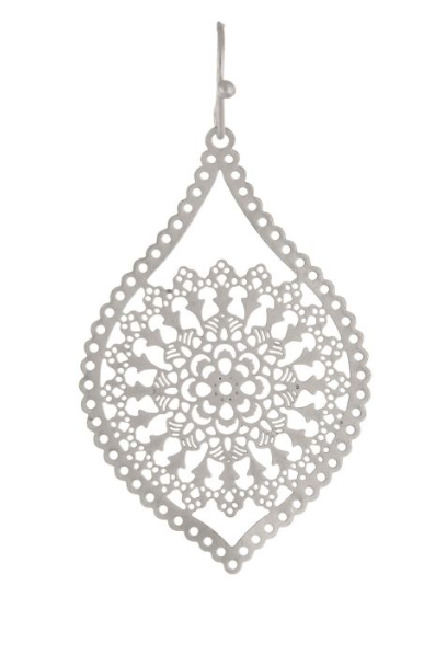 Silver Mandala Teardrop Earring