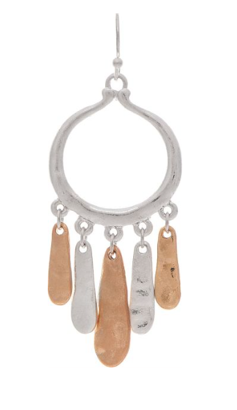 Two Tone Circle W Stick Fringe Earring