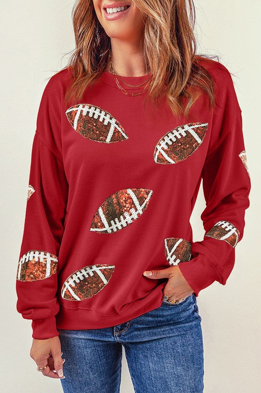 Red Sequined Rugby Graphic Sweatshirt