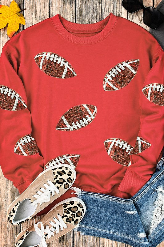 Red Sequined Rugby Graphic Sweatshirt