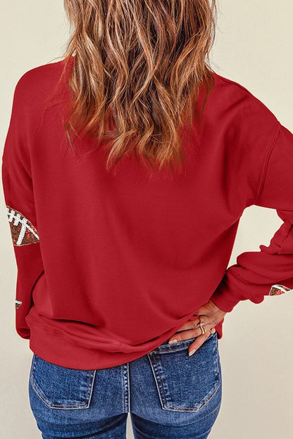 Red Sequined Rugby Graphic Sweatshirt