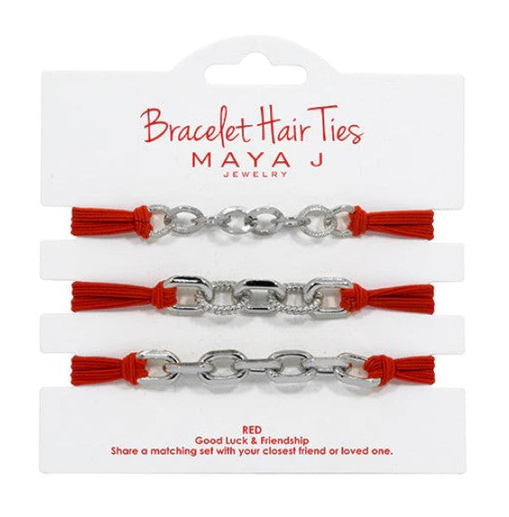 Red Elastic Bracelet Hair Tie White -HT43WR