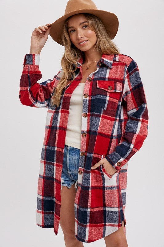 FLANNEL PLAID LONGLINE SHACKET