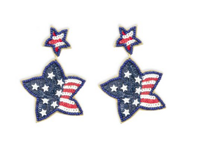 Red White & Blue Star Beaded Earrings