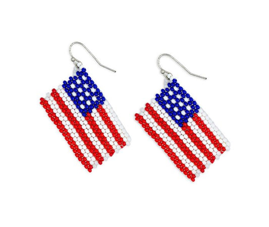 Old Glory Flag Beaded Earrings