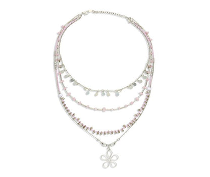 Rose Quartz Multistrand Blossom Pendant Necklace