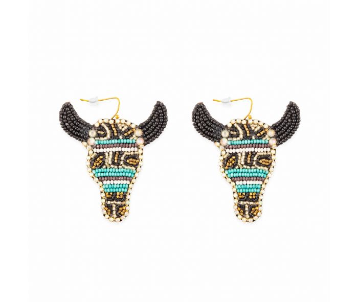 Blue Bull Beaded Earrings