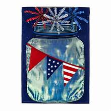 Patriotic String Lights Mason Jar Solar LED Garden Flag