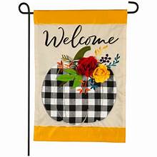 Welcome Floral Plaid Pumpkin Standard Flag