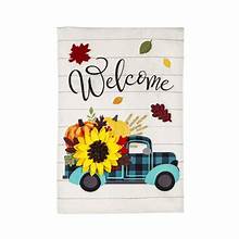 Fall Plaid Truck Garden Linen Flag