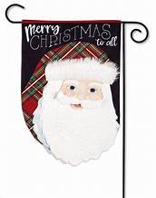 Merry Christmas Plaid Santa Garden Linen Flag