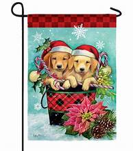 Christmas Puppy Bucket Garden Suede Flag