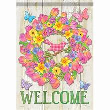 Welcome Floral Wreath Garden Flag