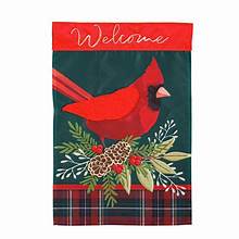 Plaid Cardinal Garden Applique Flag