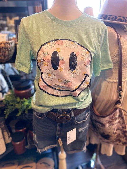 Green Strawberry Smiley Face T-Shirt