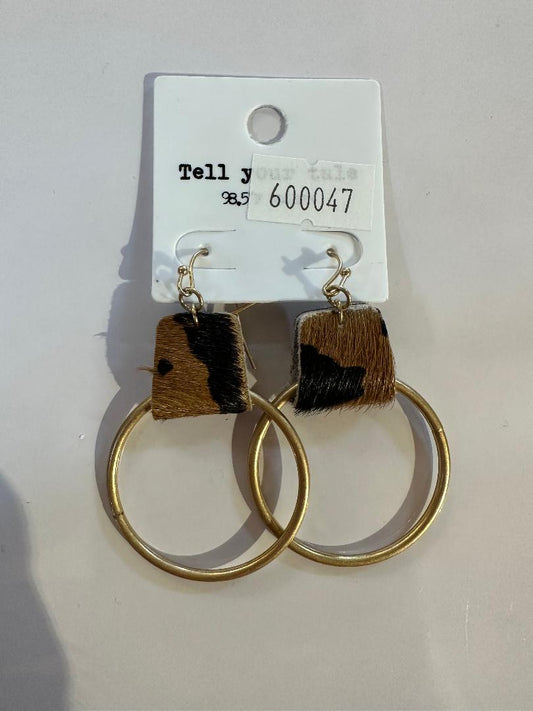 Cow Pattern and Gold Hoop Earrings