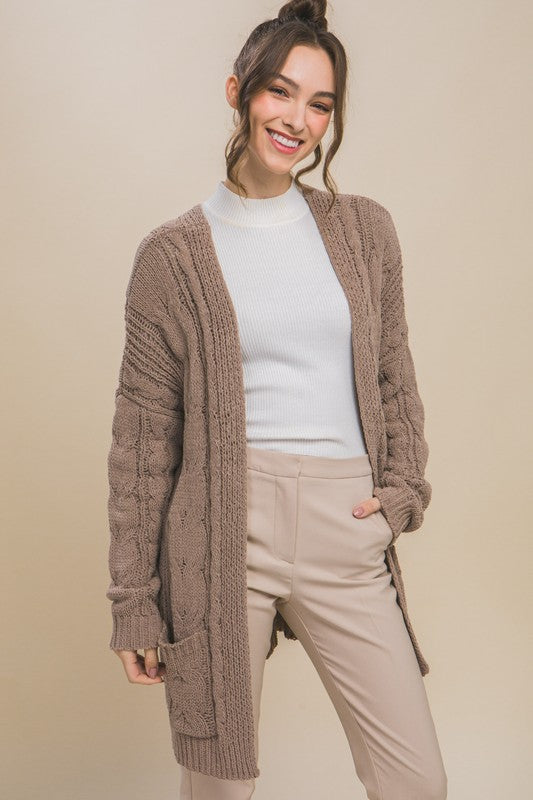 Chenille Cable Knit Oversized Open Front Cardigan!