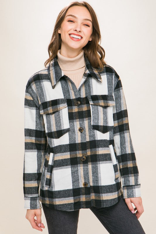 Wool Blend Plaid Button Up Shacket !