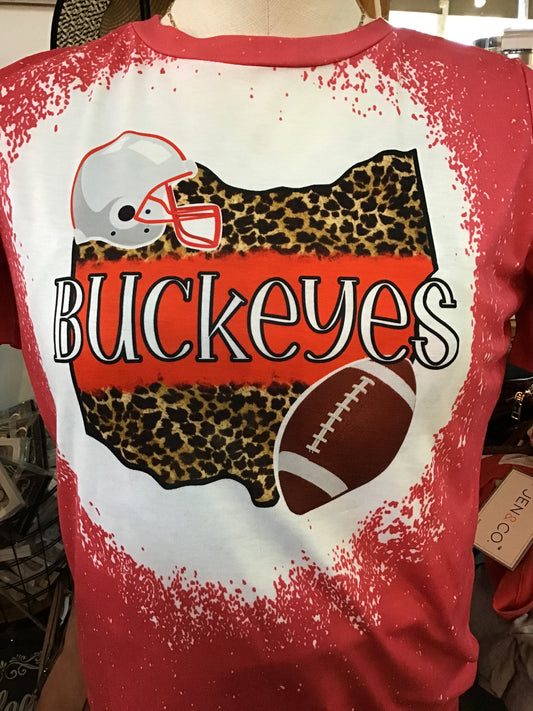 Ohio Leopard Buckeyes Football Bleached Crew Neck T-Shirt