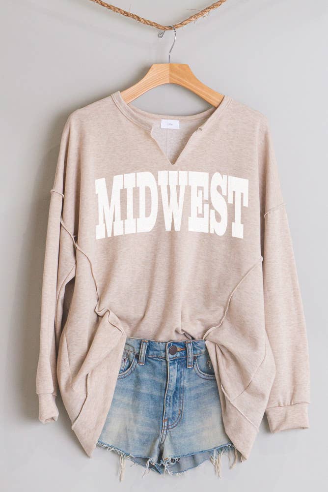 WOMEN'S MIDWEST NOTCH NECK OVERSIZED GRAPHIC SWEATSHIRT