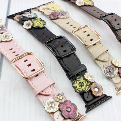 Genuine Leather Floral Or Butterfly Rivets Band