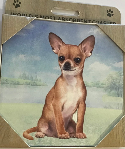 Chihuahua Tan Sitting Stone Coaster
