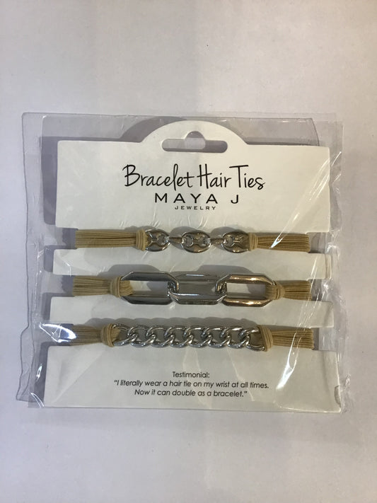 Bracelet Hair Ties - Silver Chain Link on Beige cord