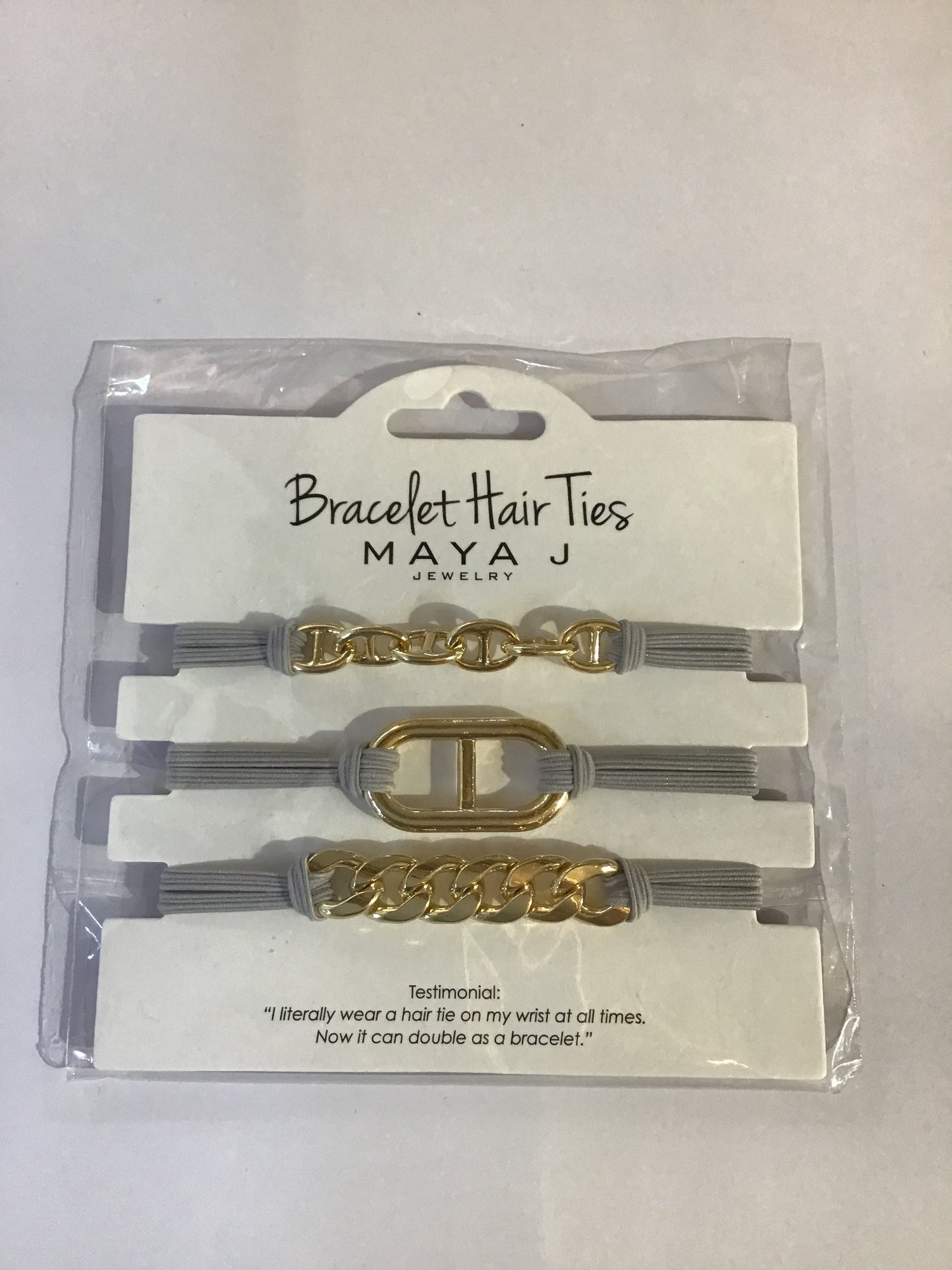 Bracelet Hair Ties - Gold Metal Grey Elastic Cord