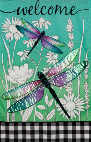Dragonflies and Wildflowers House Linen Flag