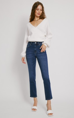 KAN CAN HIGH RISE SLIM STRAIGHT STRETCH JEANS