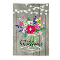 Mason Jar and Lights Garden Burlap Flag