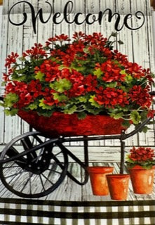 Geranium Wheelbarrow Spring Flag