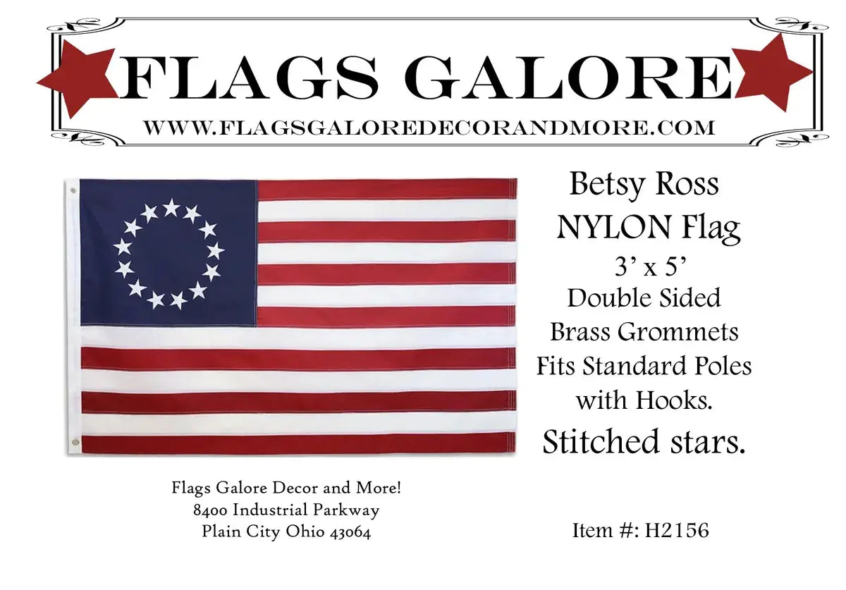 Flags Galore Decor and More! - Betsy Ross Nylon Stitched REGULAR Grommet House Flag H2156