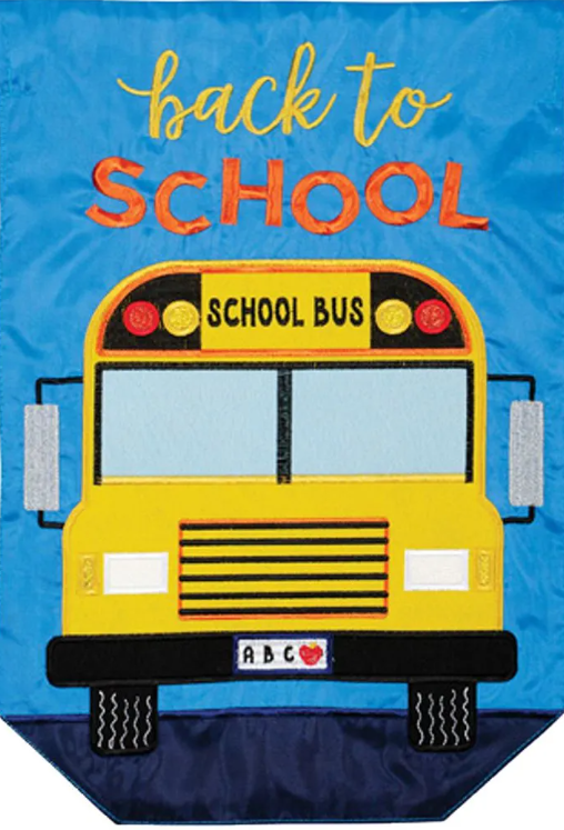 Back to School Bus Double Applique Garden Flag