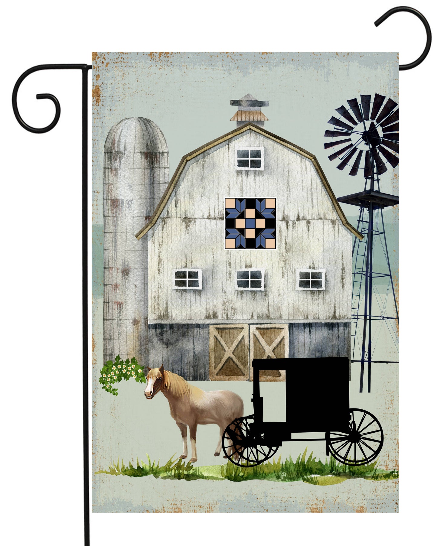 Barn Amish Buggy Garden Flag G2428