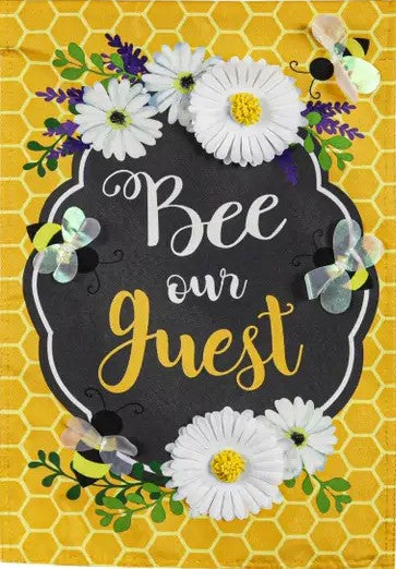 Bee Our Guest Frame Garden Linen Flag