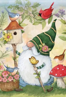 Birdhouse Gnome Garden Flag