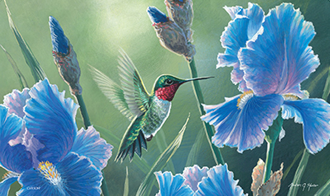Blue Iris Hummingbird Mat