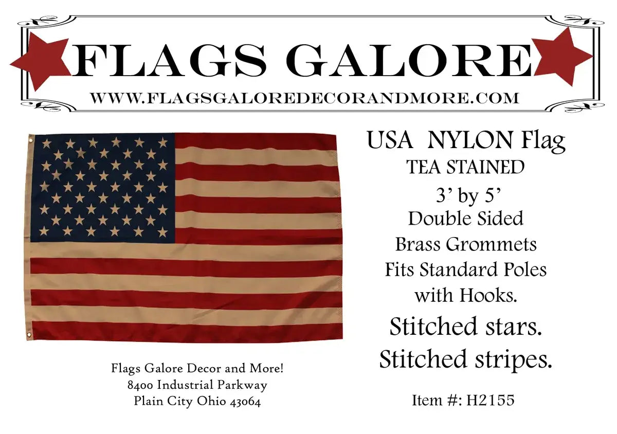 USA Nylon Stitched TEA STAINED Grommet House Flag H2155