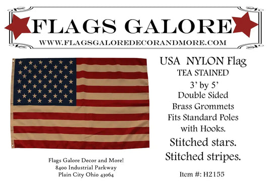 USA Nylon Stitched TEA STAINED Grommet House Flag H2155