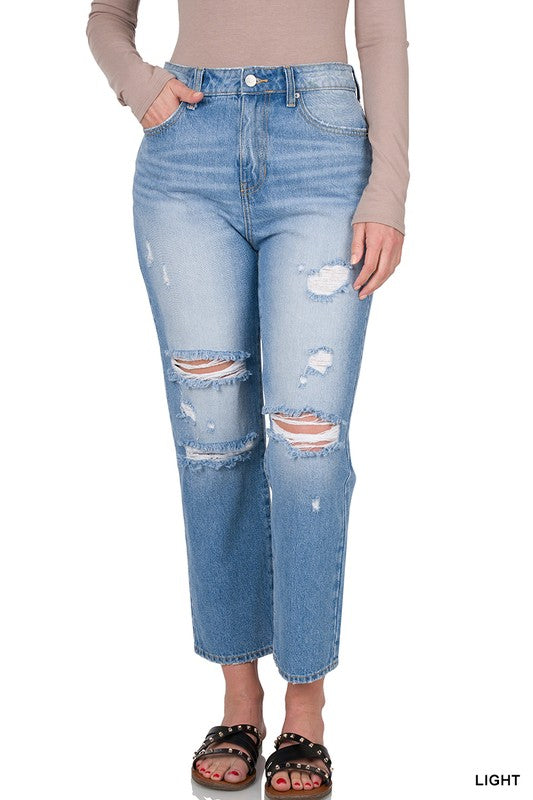 DISTRESSED MOM JEANS