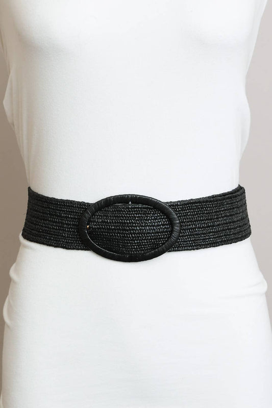 Raffia Oval Buckle Belt: Black